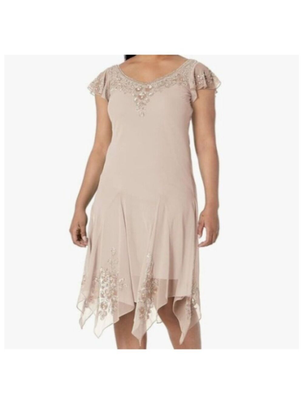 *J Kara Women's Flutter Sleeve Hanky Hem Short Size 6